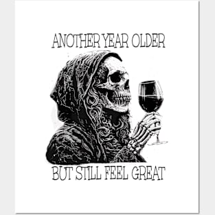 Birthday Womens Wine Drinking Skeleton Posters and Art